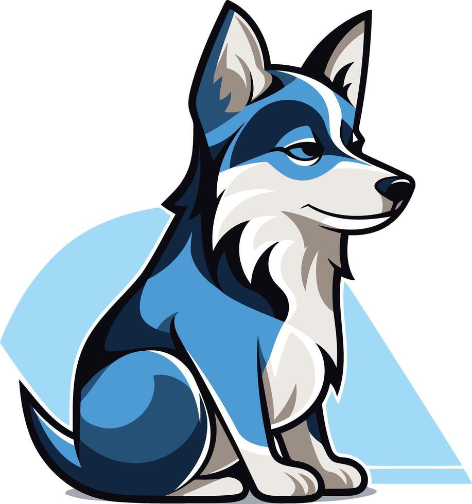 A cute cartoon husky sits on a blue background, perfect for branding, websites, or merchandise vector