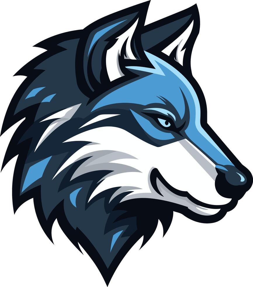 A fierce and powerful blue wolf head mascot logo, perfect for sports teams, gaming clans, and brands seeking a bold and determined identity vector