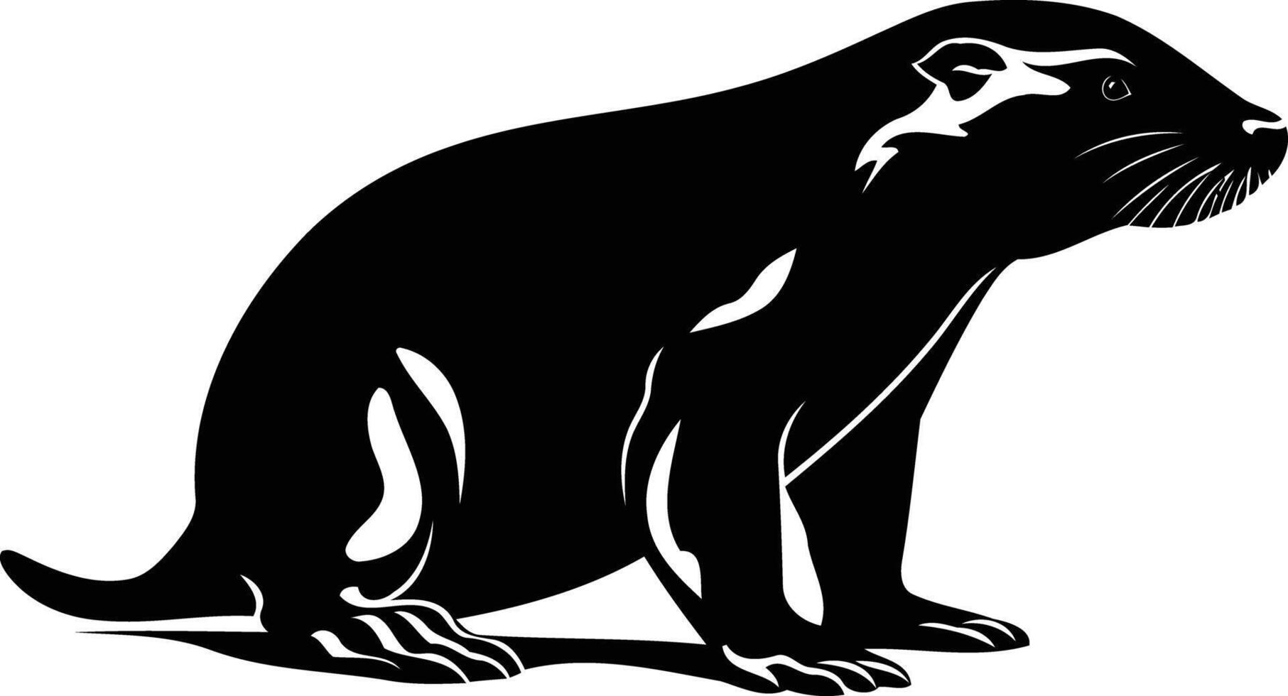 A bold black silhouette of a badger, facing right, isolated on a white background vector