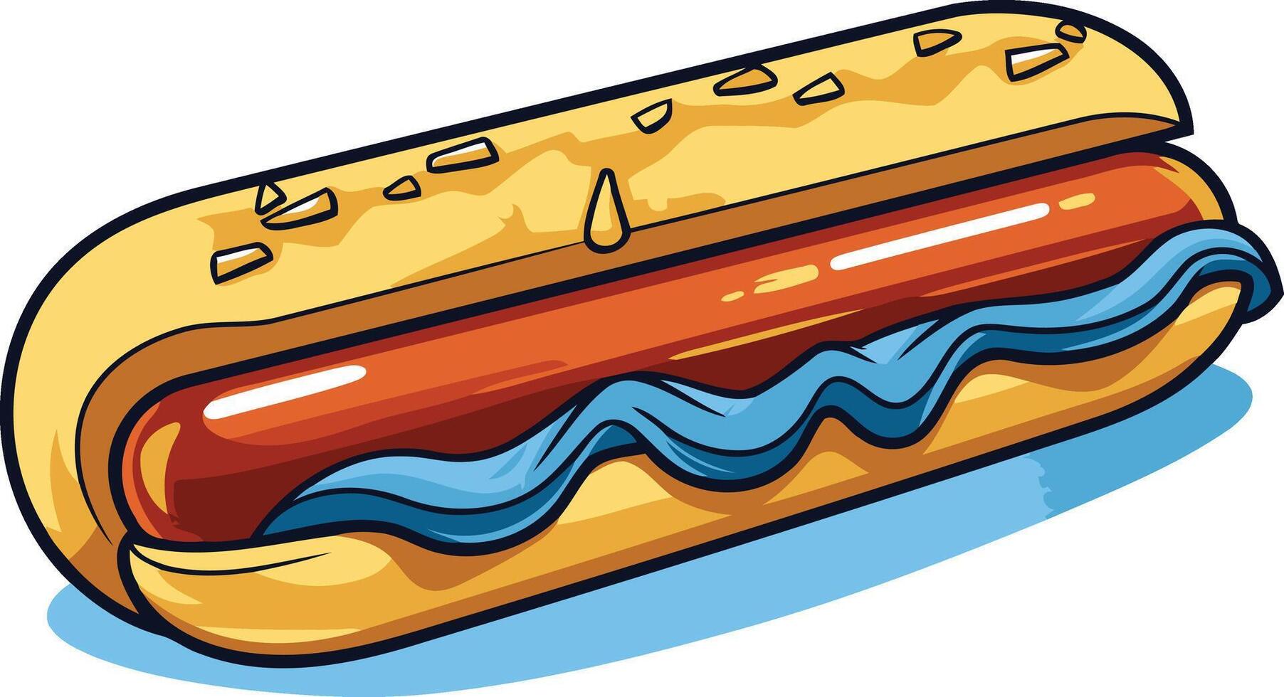A cartoon hot dog with mustard and relish, perfect for food blogs, menus, or social media posts vector