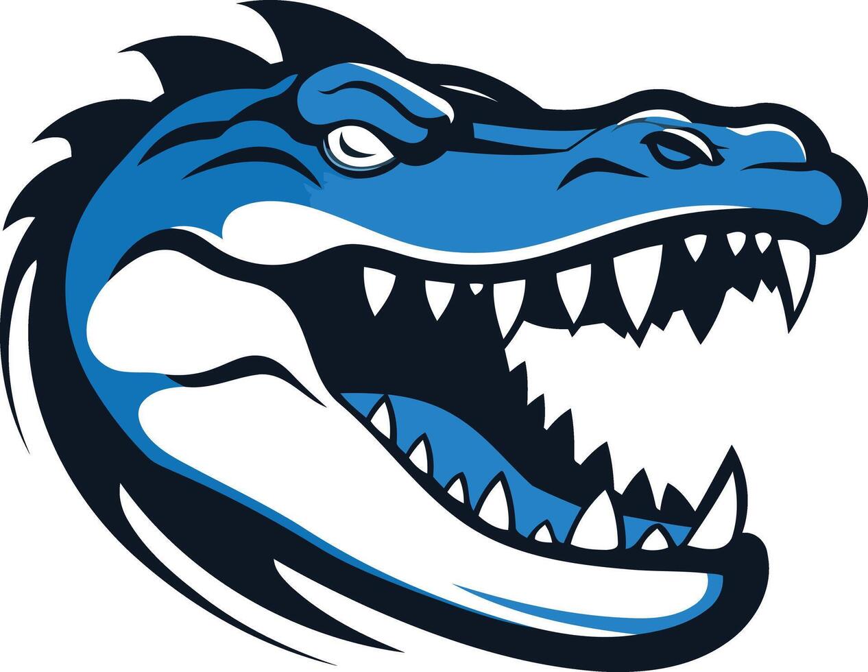A fierce blue alligator head with sharp teeth and a menacing expression vector