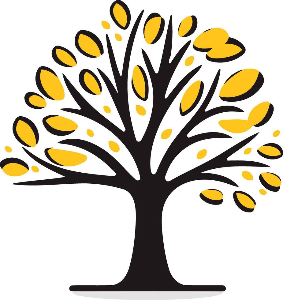 Simple, stylized tree with yellow leaves vector