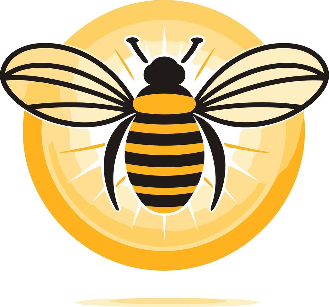 A bright and cheerful logo featuring a stylized bee flying above a sunburst design vector