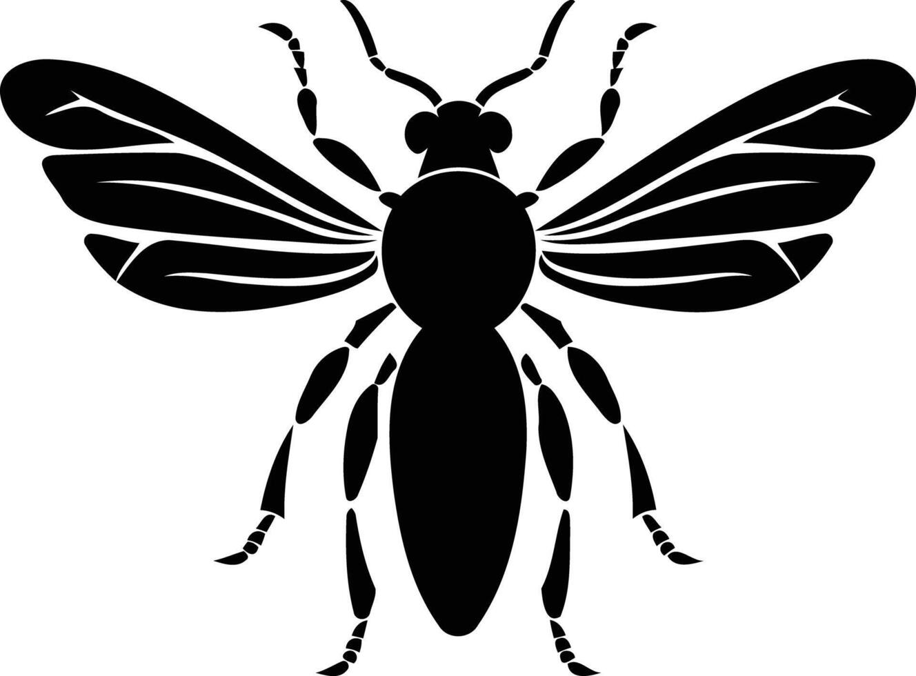 Black and white silhouette of a stylized bee with wings spread vector