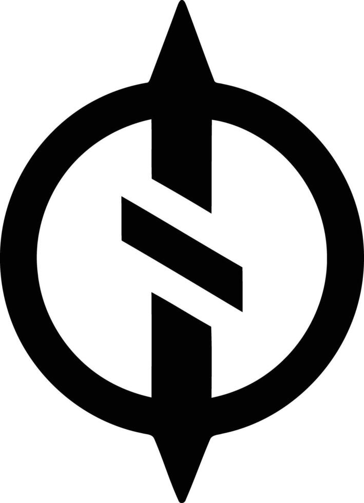 A bold and simple black and white logo design featuring a stylized arrow within a circle vector