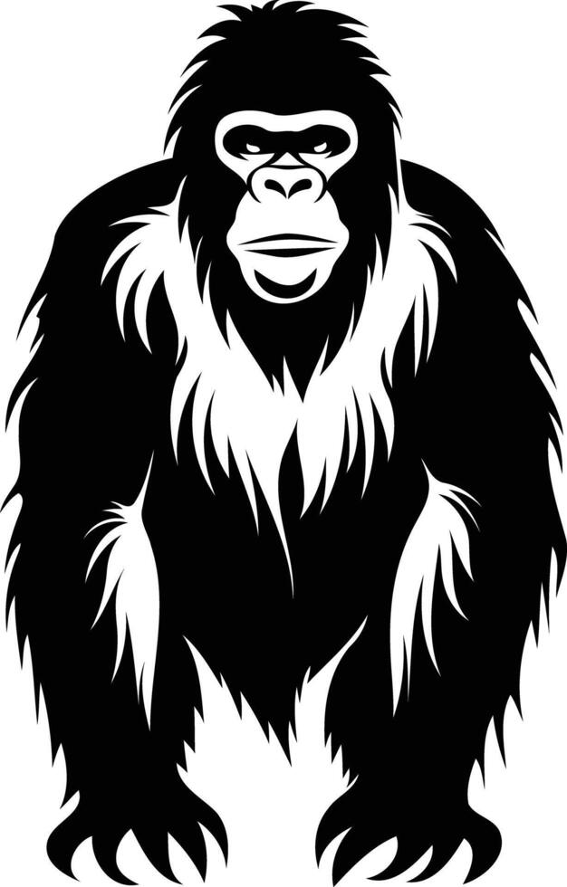 Powerful black and white silhouette of a gorilla, perfect for designs needing a strong, dominant animal image vector