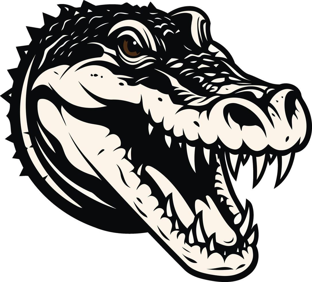A powerful and menacing illustration of a crocodile's head with sharp teeth and a wide open jaw vector