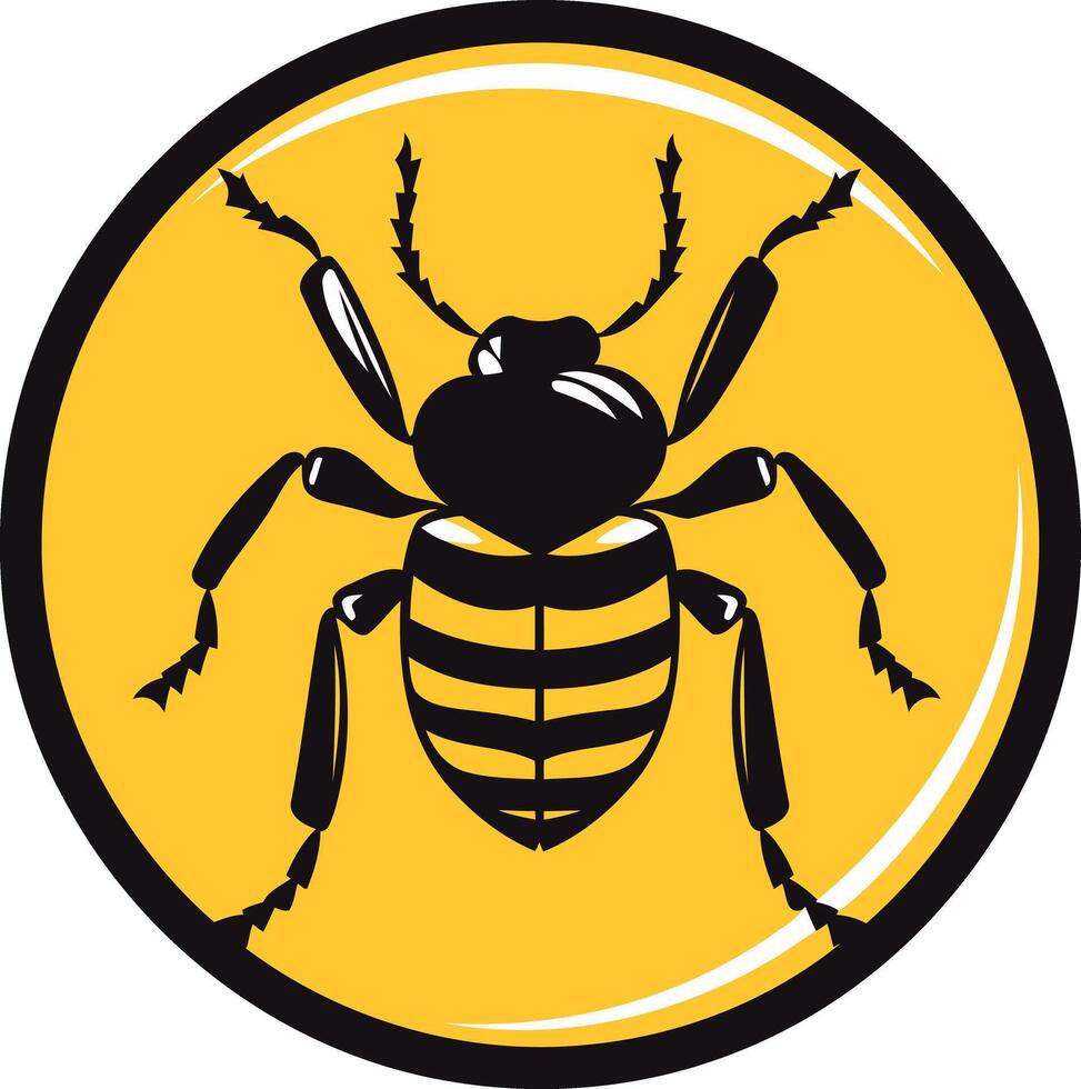 A bold black and yellow beetle logo design in a circular frame vector