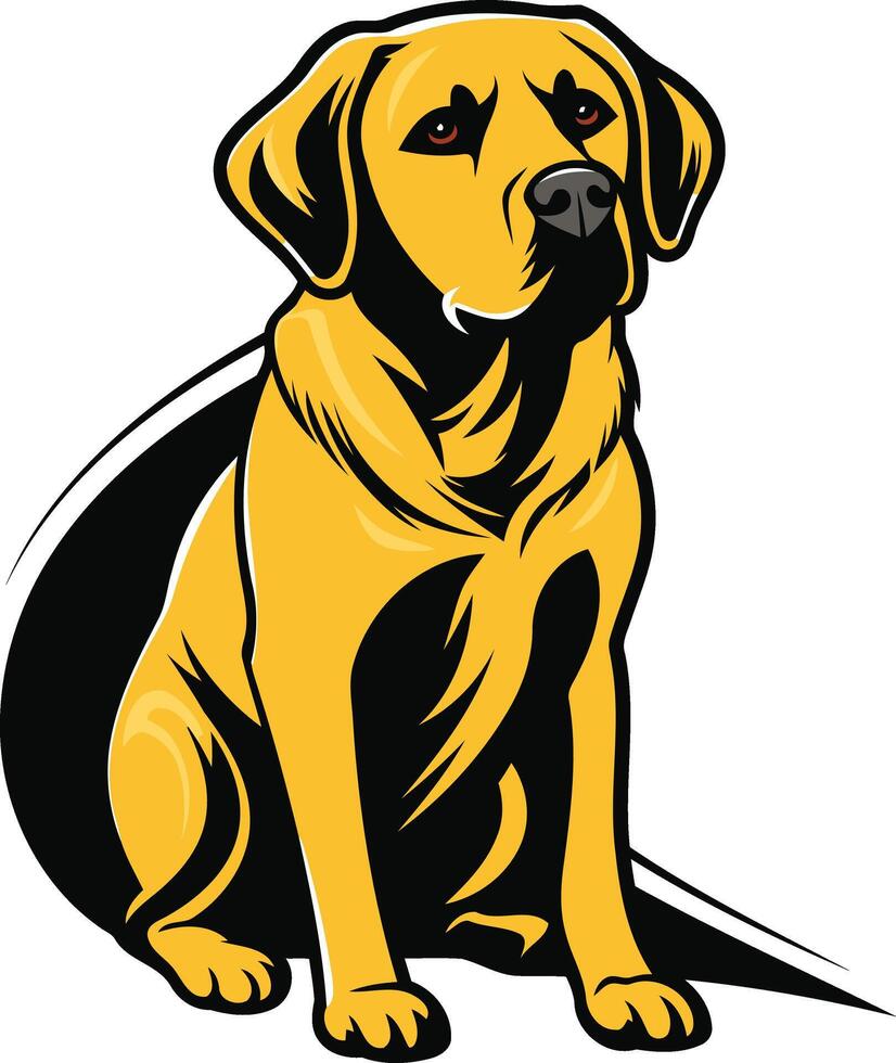 A bold, cartoon style illustration of a yellow labrador retriever, sitting with a serious expression vector