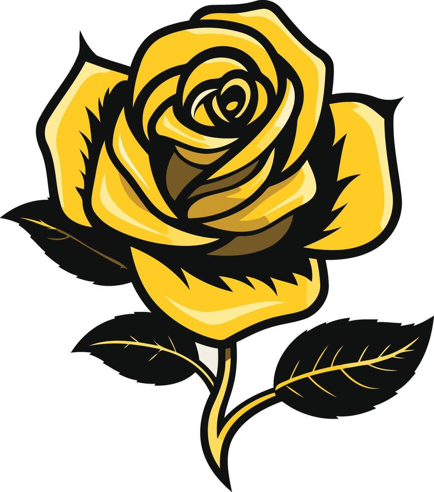 Single Yellow Rose with Black Outline vector