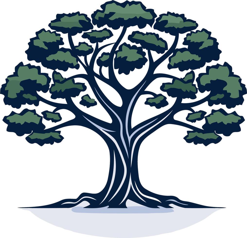 A stylized, element illustration of a large tree with thick, intertwining branches vector