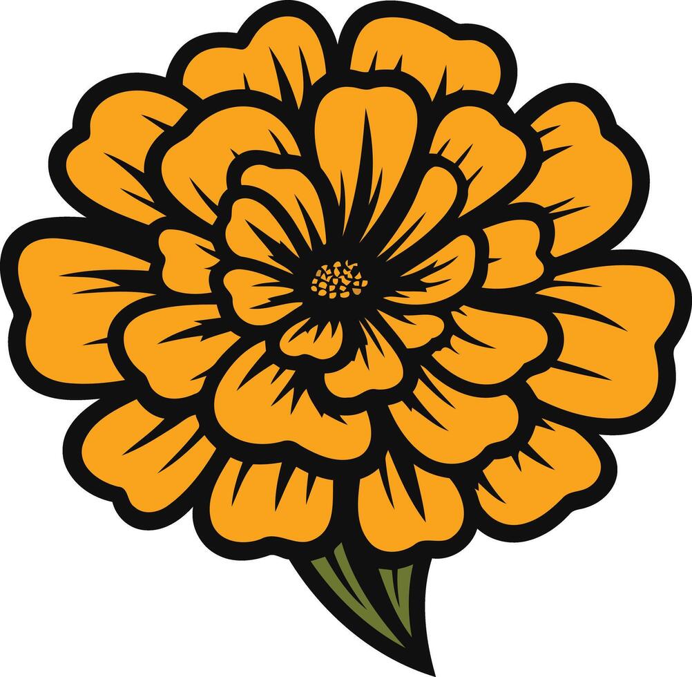 A bright yellow marigold flower with bold, stylized outlines vector
