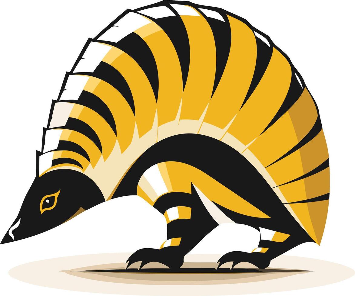 Stylized, graphic illustration of a yellow and black armadillo, perfect for branding, logos, and designs with an animal theme vector