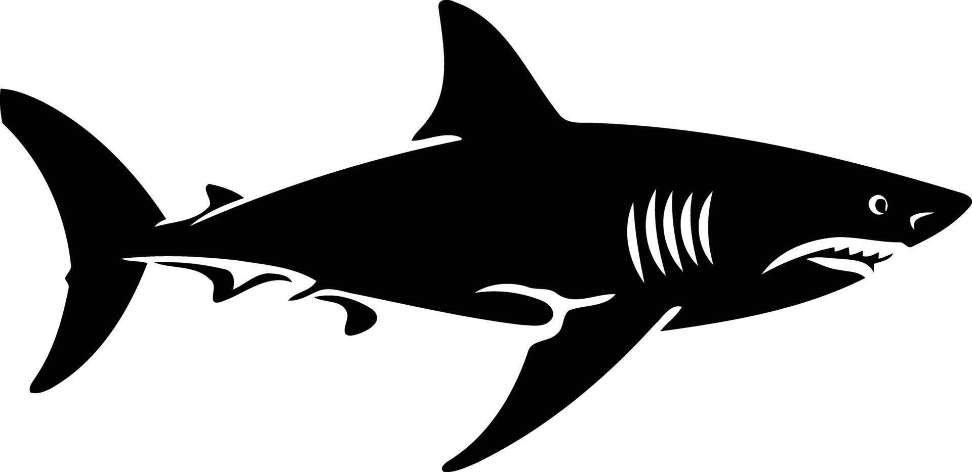 A bold, black silhouette of a great white shark vector
