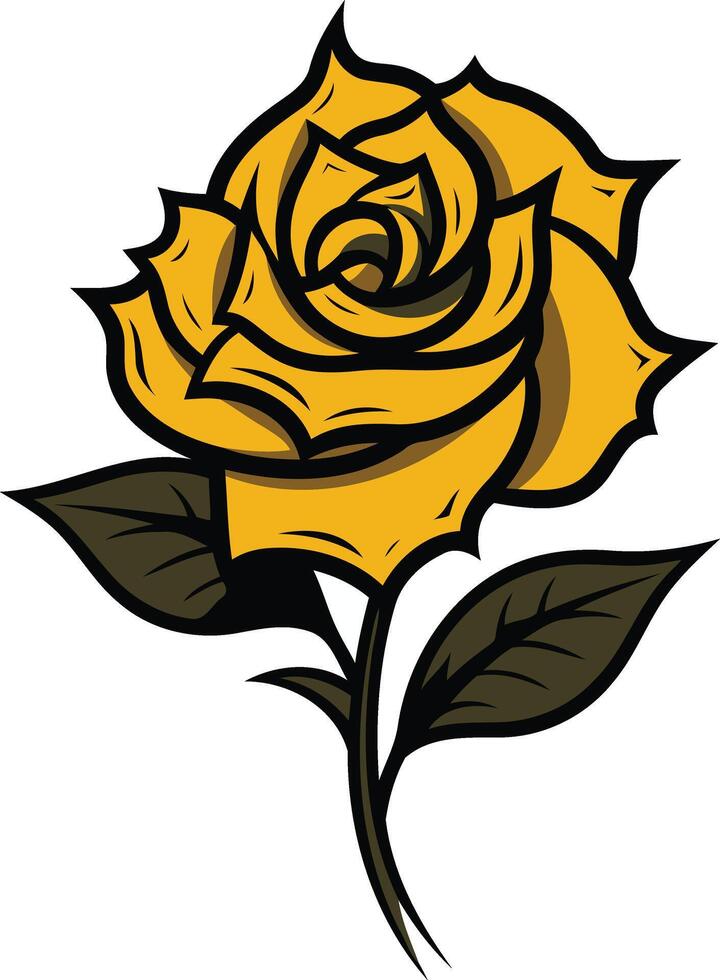 A classic, cartoon style yellow rose with a bold outline, perfect for adding a touch of vintage charm to your designs vector