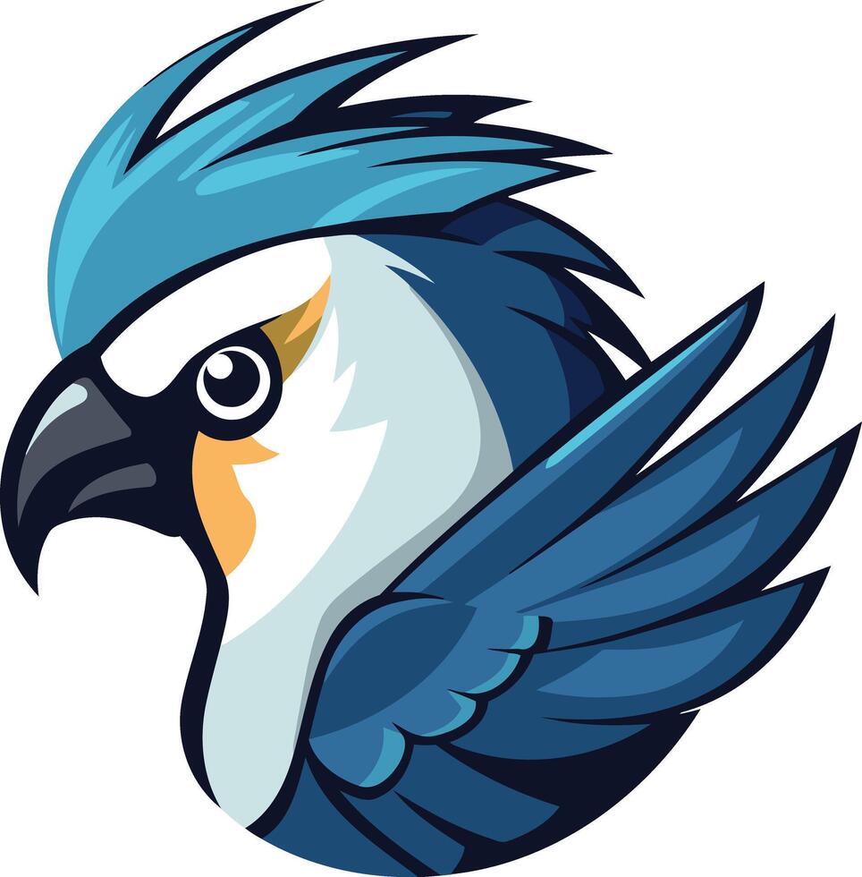 A vibrant, cartoon style logo featuring a blue bird with outstretched wings vector