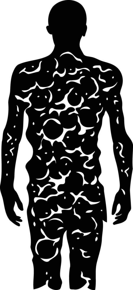 A stark silhouette of a human figure, rendered in a bold, graphic style vector