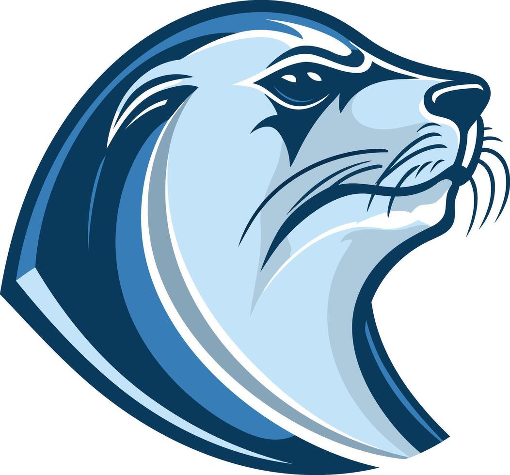 A striking blue and white logo design featuring a bold, stylized otter head, perfect for sports teams, brands, or any project needing a powerful and playful mascot vector