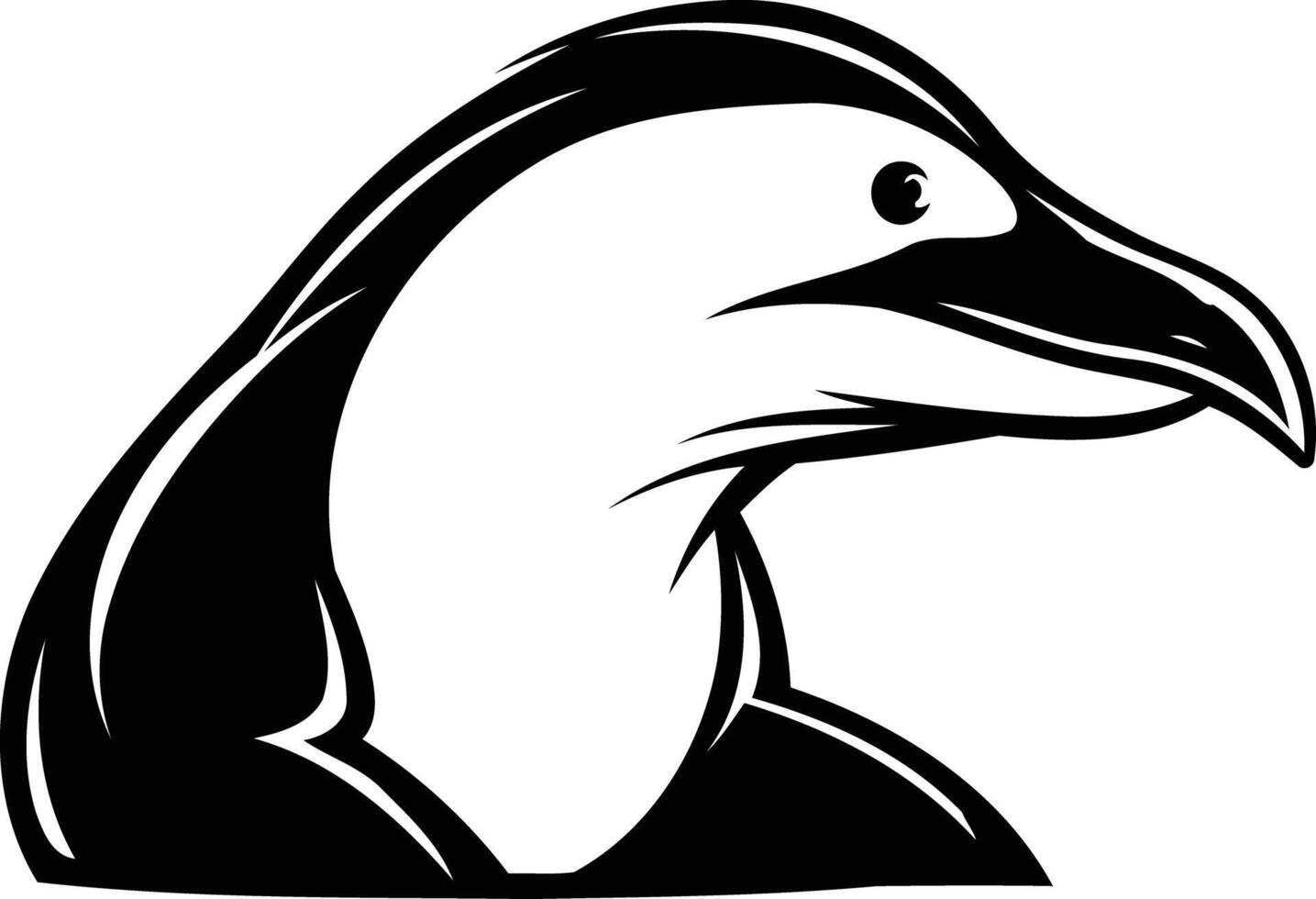 A bold, black and white illustration of a penguin's head, perfect for logo design, branding, or wildlife themed projects vector