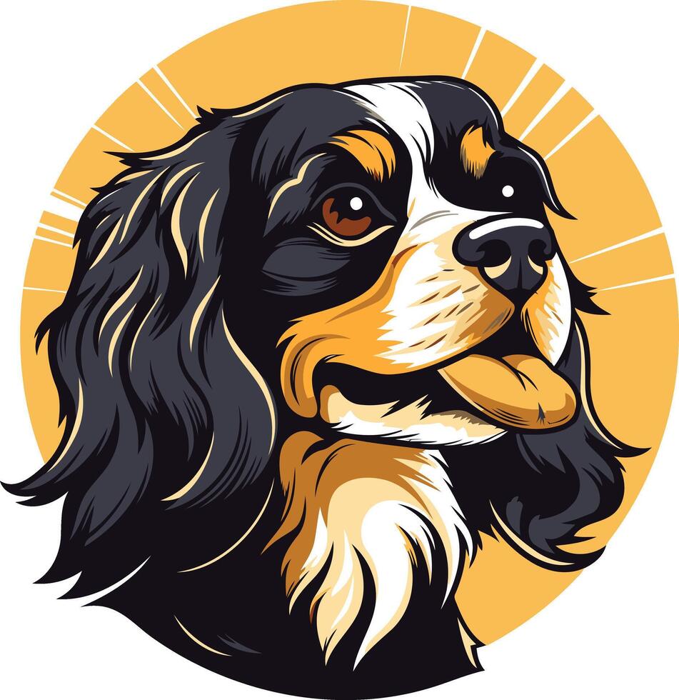 A charming illustration of a cavalier king charles spaniel dog, featuring its playful expression and soft fur vector