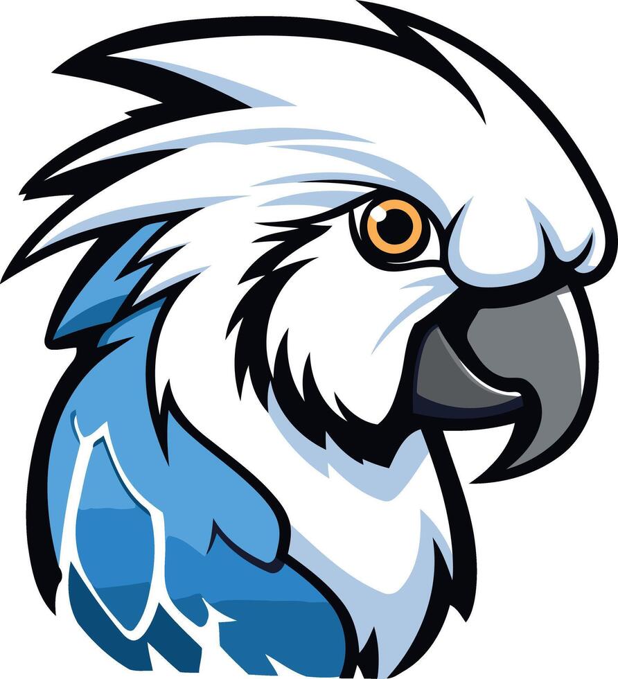 Cool, cartoon style illustration of a blue and white parrot head, perfect for mascot or logo design vector