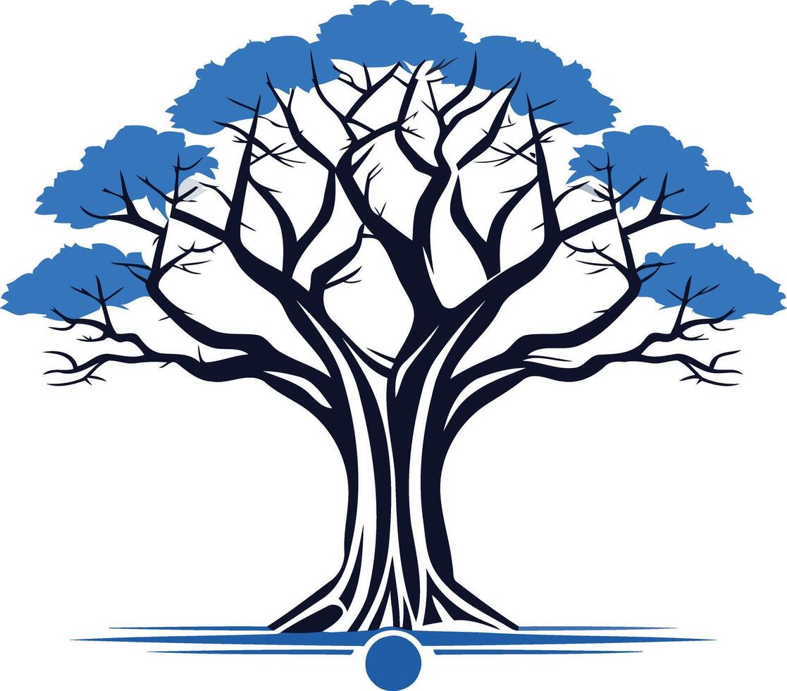 A stylized tree with blue leaves, symbolizing growth, strength, and resilience vector