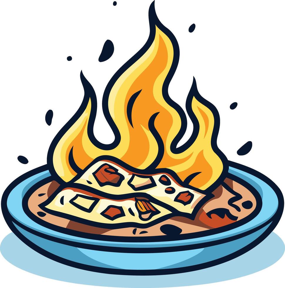 A cartoon illustration of a bowl of fiery, cheesy goodness vector