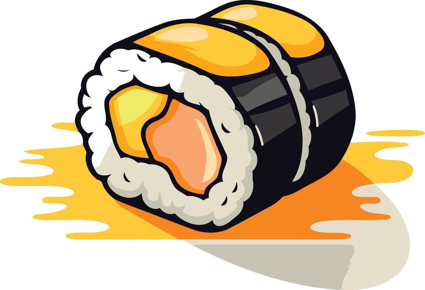 A delicious cartoon sushi roll with a yellow egg topping vector
