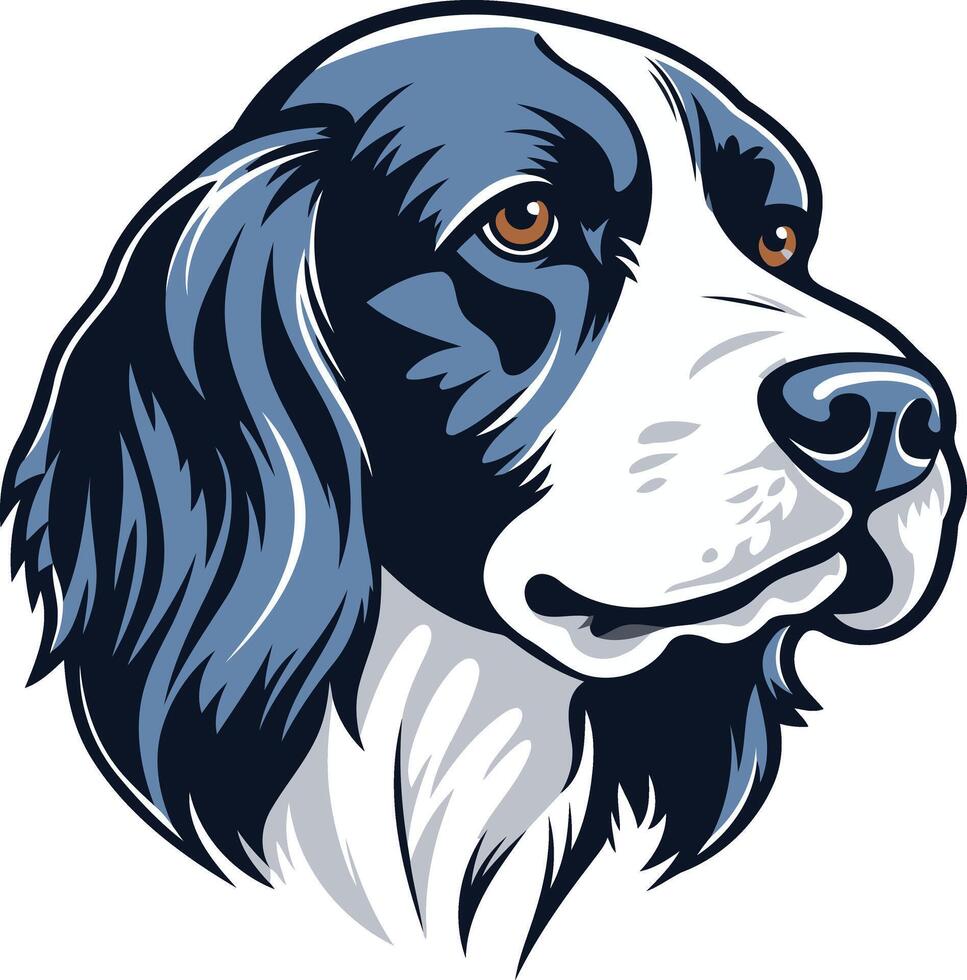 A striking illustration of a black and white english springer spaniel, ideal for pet related designs and branding vector