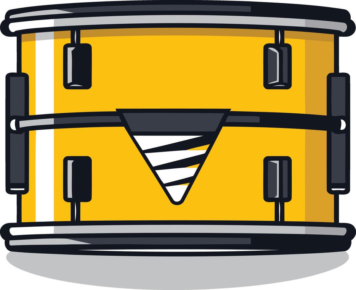 Cartoon illustration of a yellow drum with black stripes on the front vector