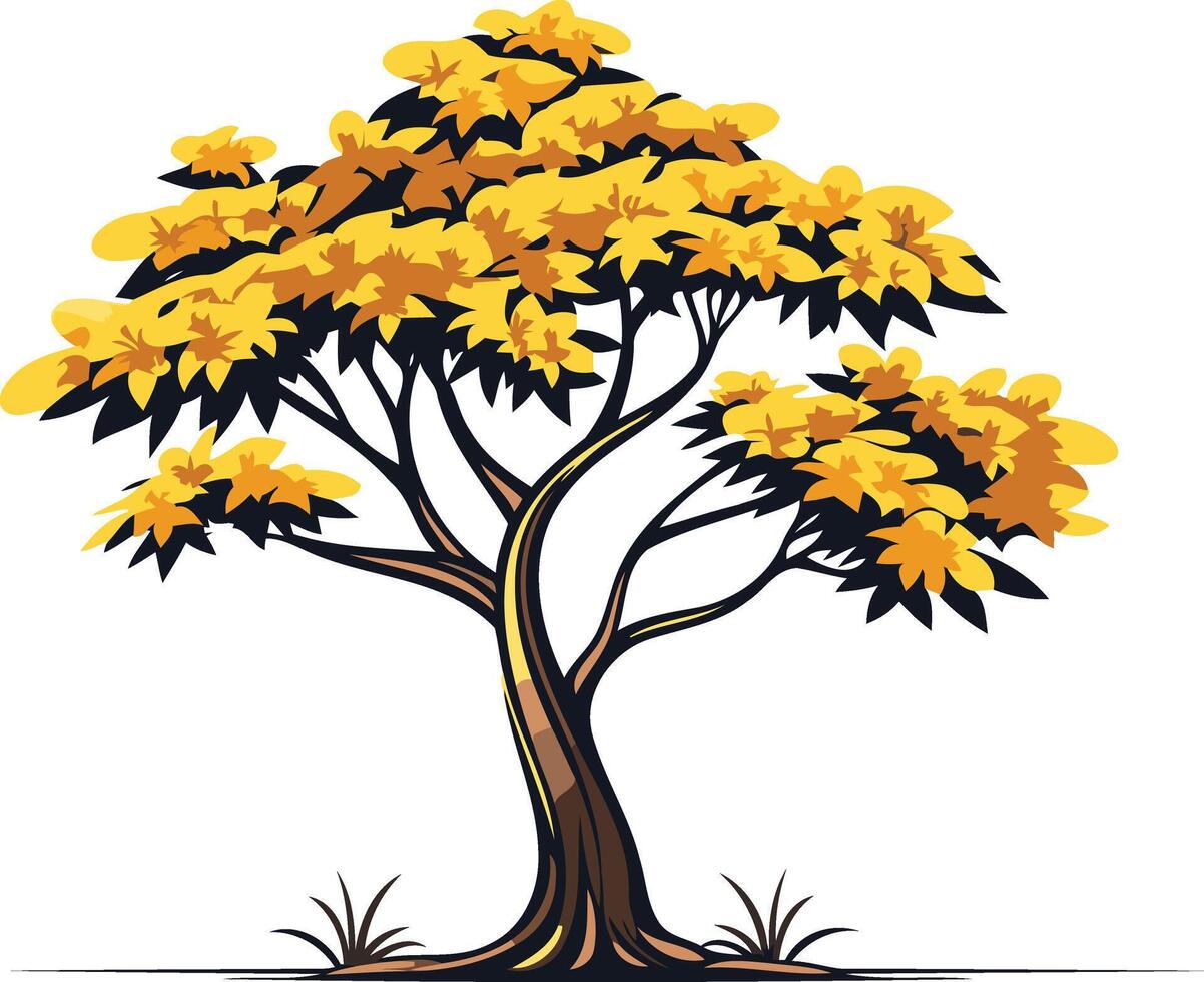 A vibrant illustration of a tree with yellow foliage, perfect for nature themed designs, websites, and branding vector