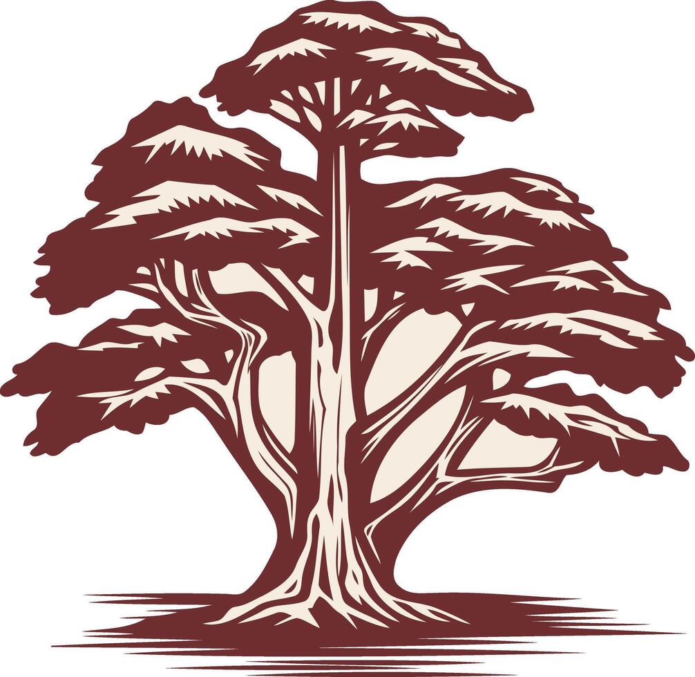 Vintage illustration of a majestic tree with a thick trunk and wide spreading branches vector
