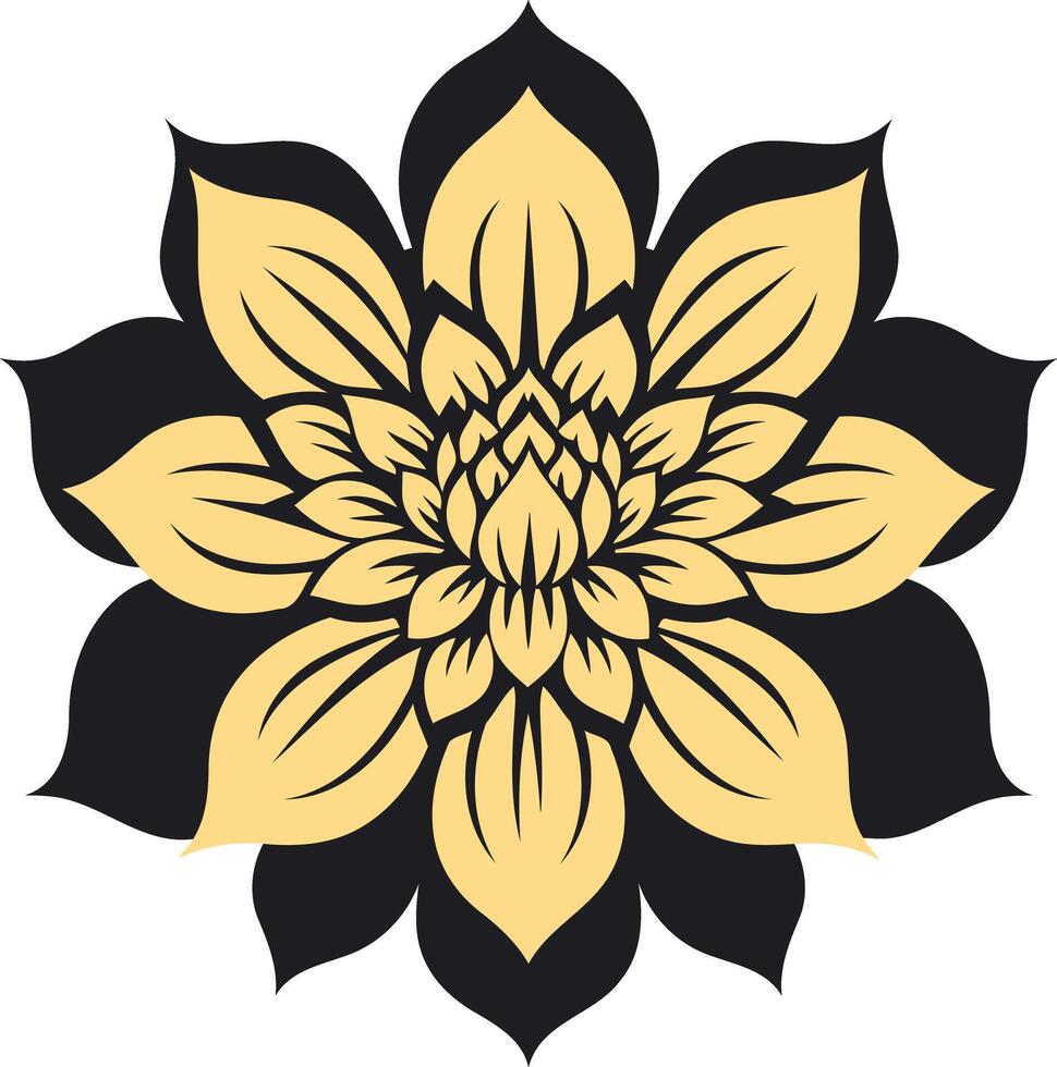 A stylized, minimalist black and yellow flower illustration vector