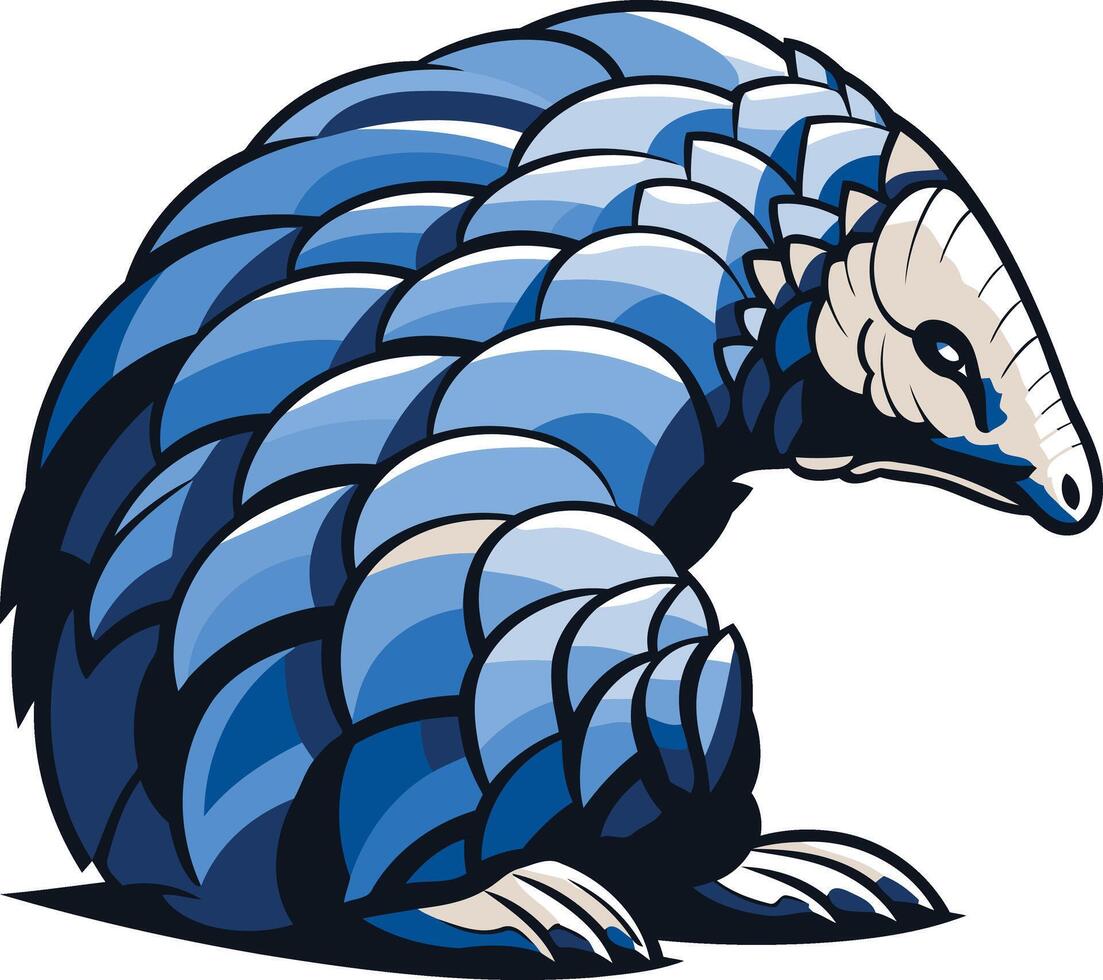 A stylized blue pangolin in a curled up pose vector
