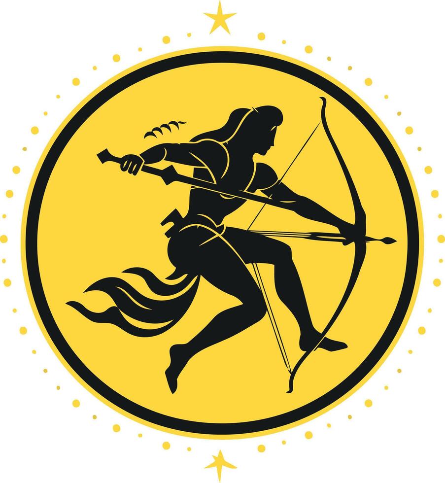 Sagittarius zodiac sign illustration, black silhouette on a yellow circle vector