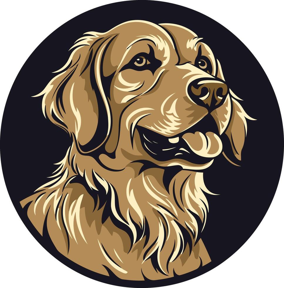 A detailed illustration of a golden retriever's head, capturing its friendly expression vector