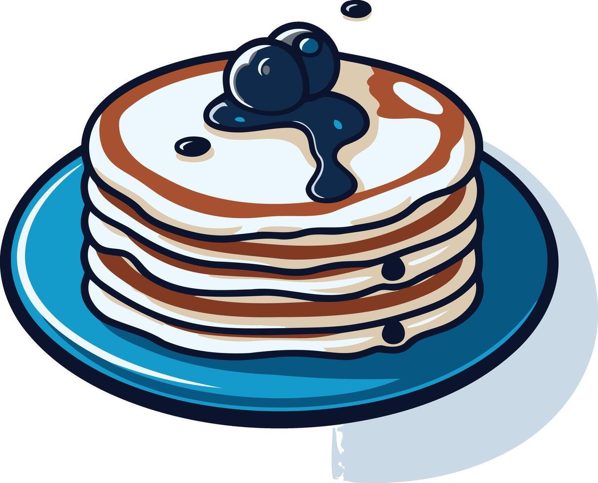 A delicious stack of pancakes topped with blueberries and syrup, perfect for breakfast or brunch vector