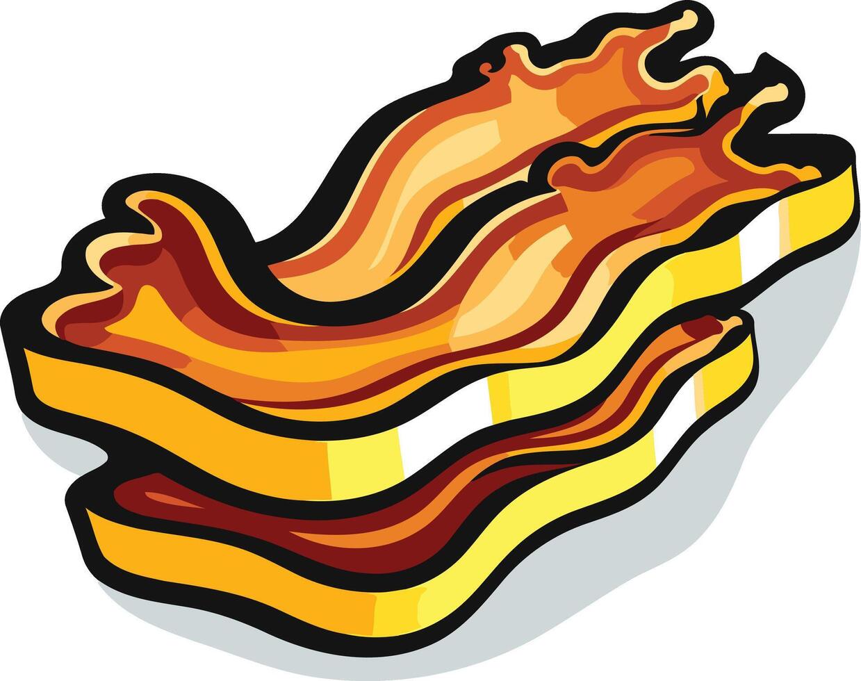 A cartoon illustration of crispy bacon, perfect for breakfast menus, food blogs, and fun, appetizing designs vector