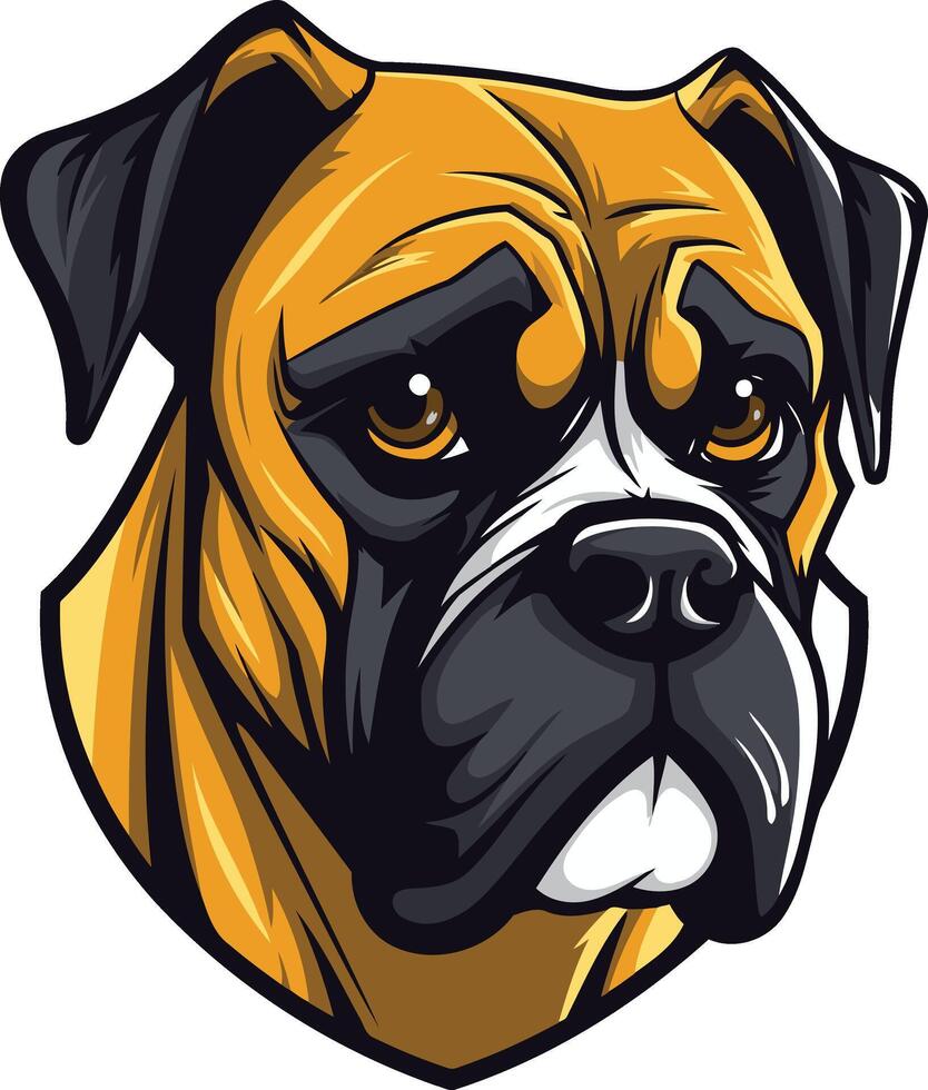 A close up illustration of a boxer dog's face, showcasing its strong, determined expression vector