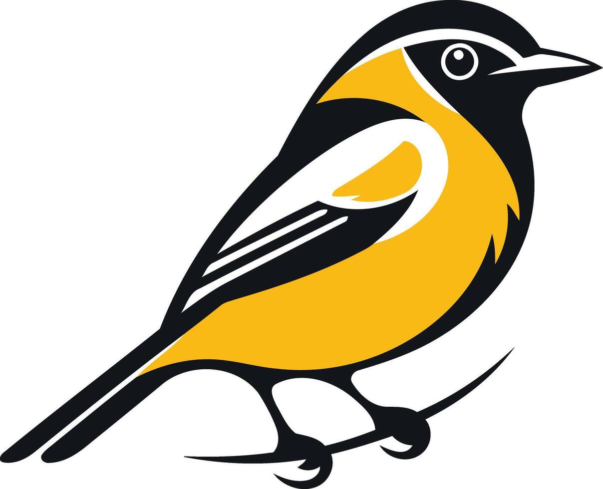 A simple, bold, and stylized illustration of a yellow bird with a black head and wings vector