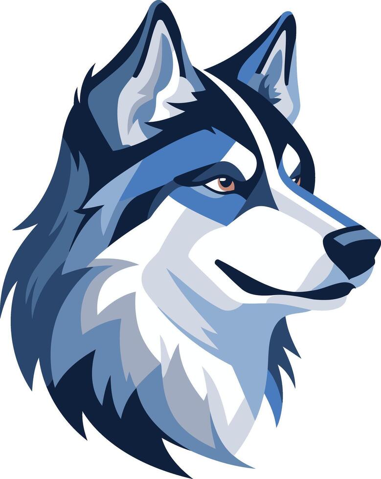 A stylized blue and white wolf head, ideal for logos, branding, and mascot designs vector