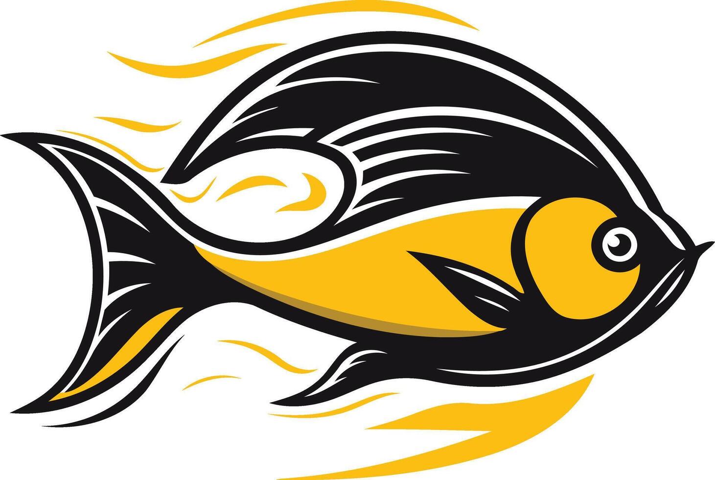 A stylized illustration of a fish in motion, with a black body and yellow accents vector