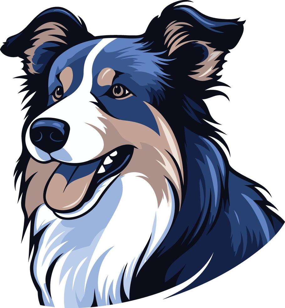 A friendly cartoon border collie with blue and white fur, looking to the side with a playful smile vector