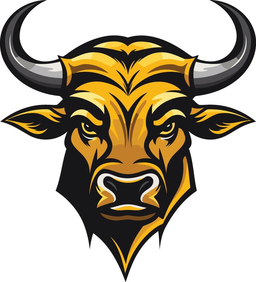 Powerful bull head mascot logo with fierce expression and sharp horns vector