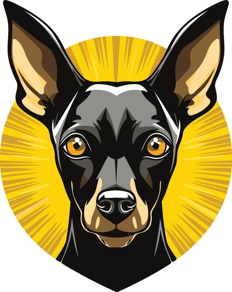 A striking illustration of a black and tan miniature pinscher with a bold, graphic style vector