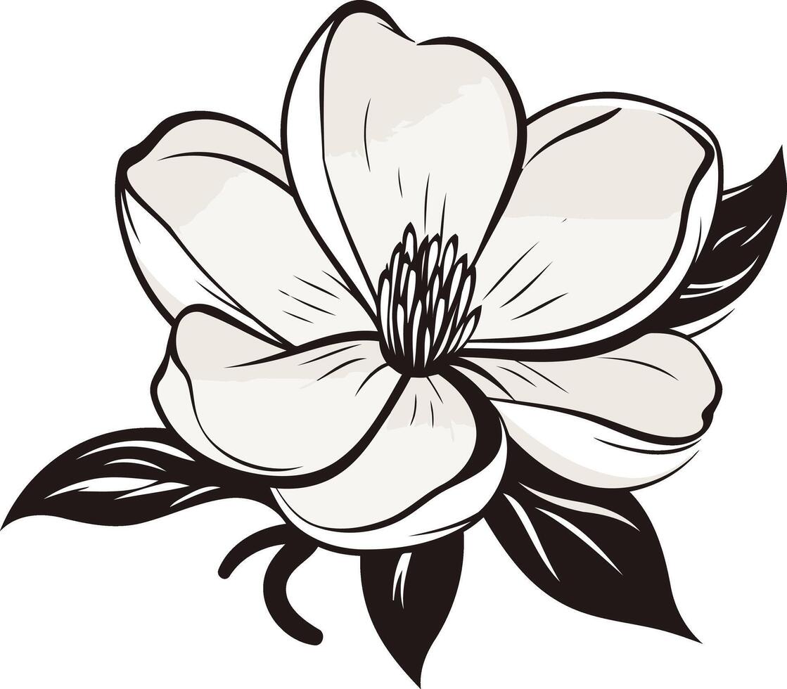 Elegant black and white line art illustration of a single magnolia flower vector