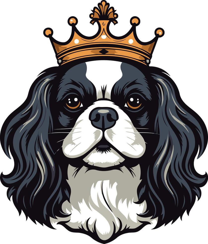 Cute cartoon cavalier king charles spaniel dog wearing a crown, perfect for pet lovers and dog owners vector