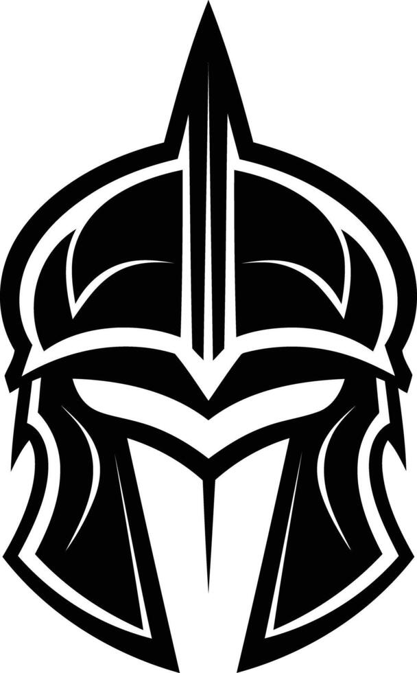 A bold and striking black and white illustration of a warrior's helmet, perfect for branding, logos, and design projects that require a powerful and protective feel vector