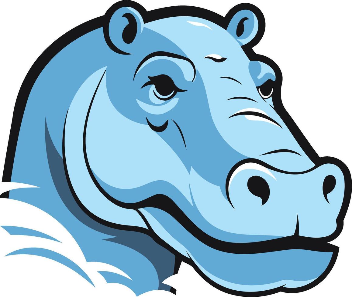 A friendly, blue cartoon hippopotamus head in a mascot style vector