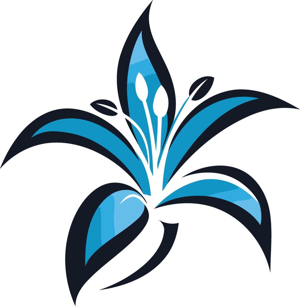 Abstract stylized blue flower with black outlines vector